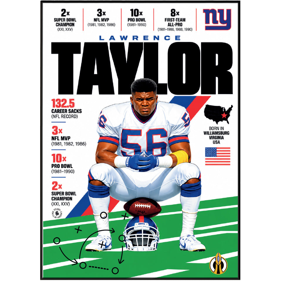 Lawrence Taylor poster, New York Giants NFL wall art print in a boy's bedroom - 98types