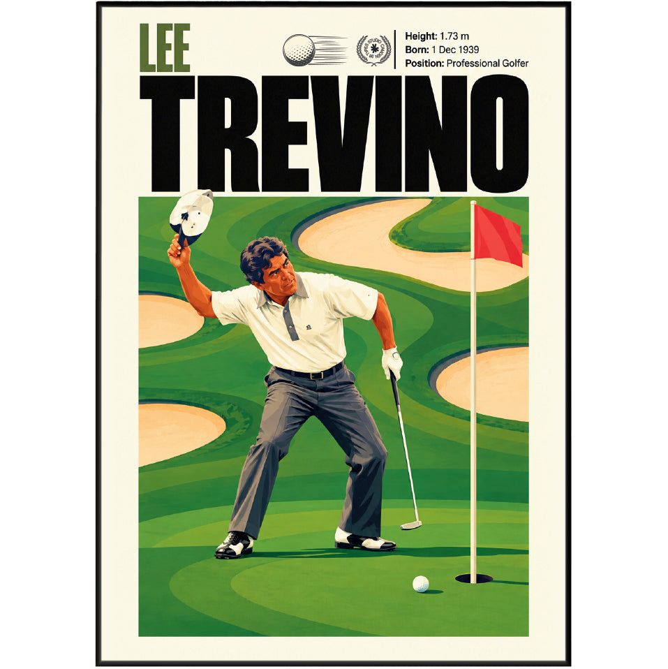 Lee Trevino poster, American golf wall art print in a living room - 98types