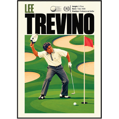 Lee Trevino poster, American golf wall art print in a living room - 98types