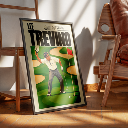Lee Trevino poster, American golf wall art print in a living room - 98types