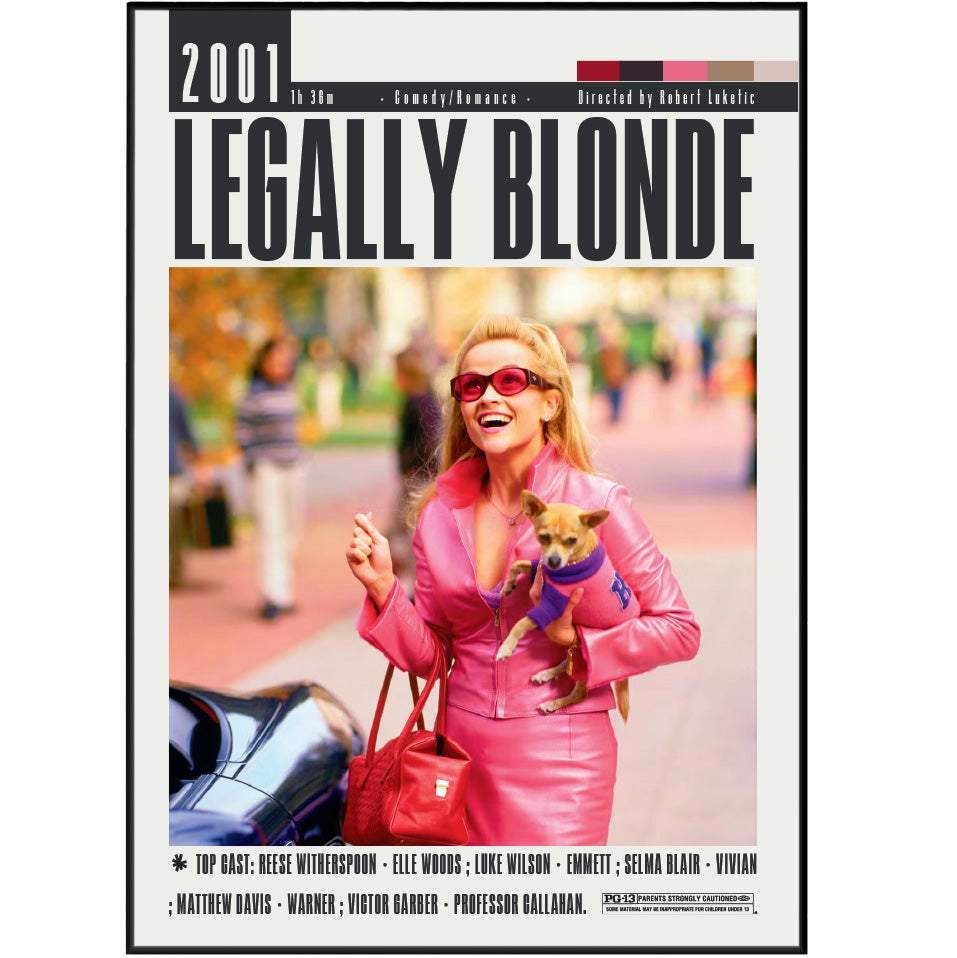 Legally Blonde 2001 film poster — Elle Woods Harvard minimalist wall art print UK
