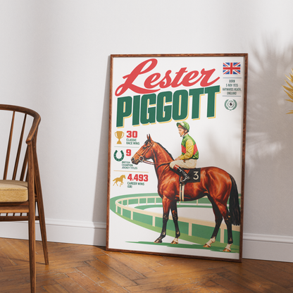 Lester Piggott horse racing poster wall art print by 98types