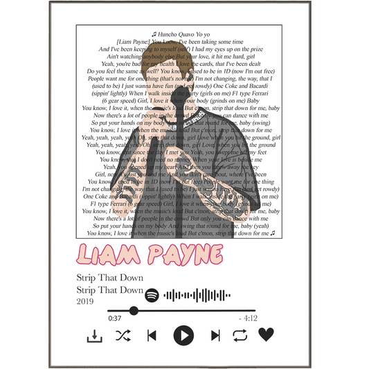Liam Payne Strip That Down song lyrics art print poster UK