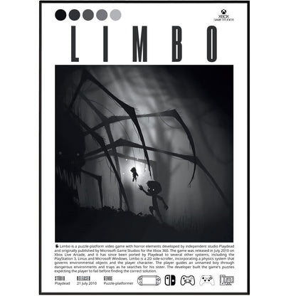 Limbo 2010 game poster — Playdead boy dark monochrome puzzle platformer wall art print UK
 - 98types