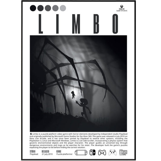 Limbo 2010 game poster — Playdead boy dark monochrome puzzle platformer wall art print UK
 - 98types