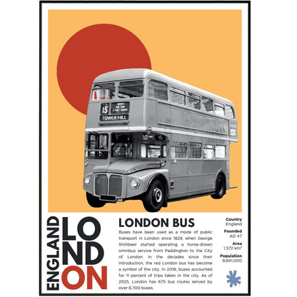 London Bus illustration poster — iconic red Routemaster double-decker transport wall art print UK

