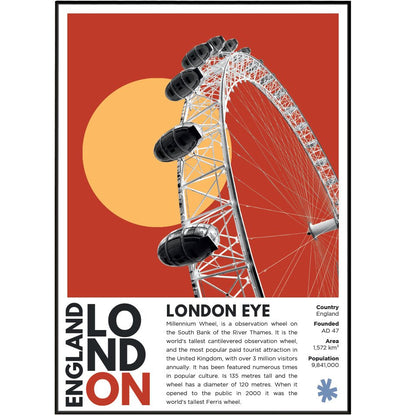 London Eye illustration poster — Marks Barfield South Bank Jubilee Wheel Waterloo wall art print UK
