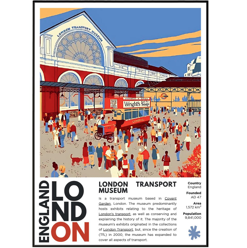 London Transport Museum illustration poster — Covent Garden Victorian flower market TfL heritage wall art print UK
