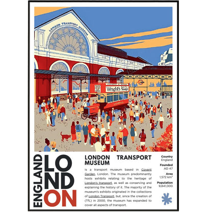 London Transport Museum illustration poster — Covent Garden Victorian flower market TfL heritage wall art print UK
