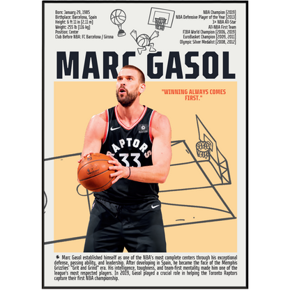 Marc Gasol basketball poster — Spain Memphis Grizzlies 2019 NBA champion DPOY minimalist wall art print UK