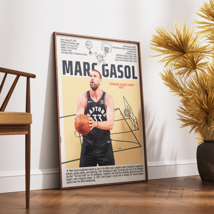 Marc Gasol basketball poster — Spain Memphis Grizzlies 2019 NBA champion DPOY minimalist wall art print UK