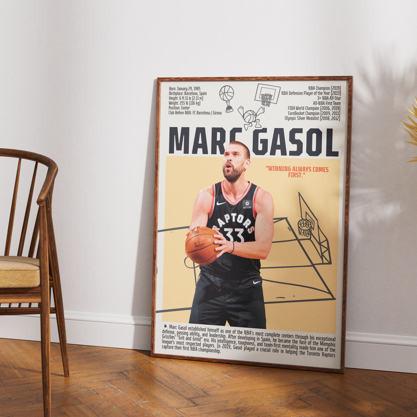Marc Gasol basketball poster — Spain Memphis Grizzlies 2019 NBA champion DPOY minimalist wall art print UK
