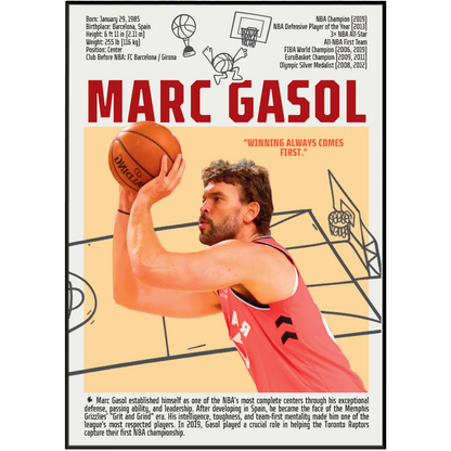 Marc Gasol basketball poster — Spain Memphis Grizzlies 2019 NBA champion DPOY minimalist wall art print UK