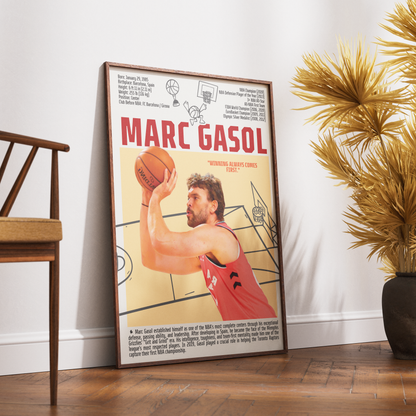 Marc Gasol basketball poster — Spain Memphis Grizzlies 2019 NBA champion DPOY minimalist wall art print UK