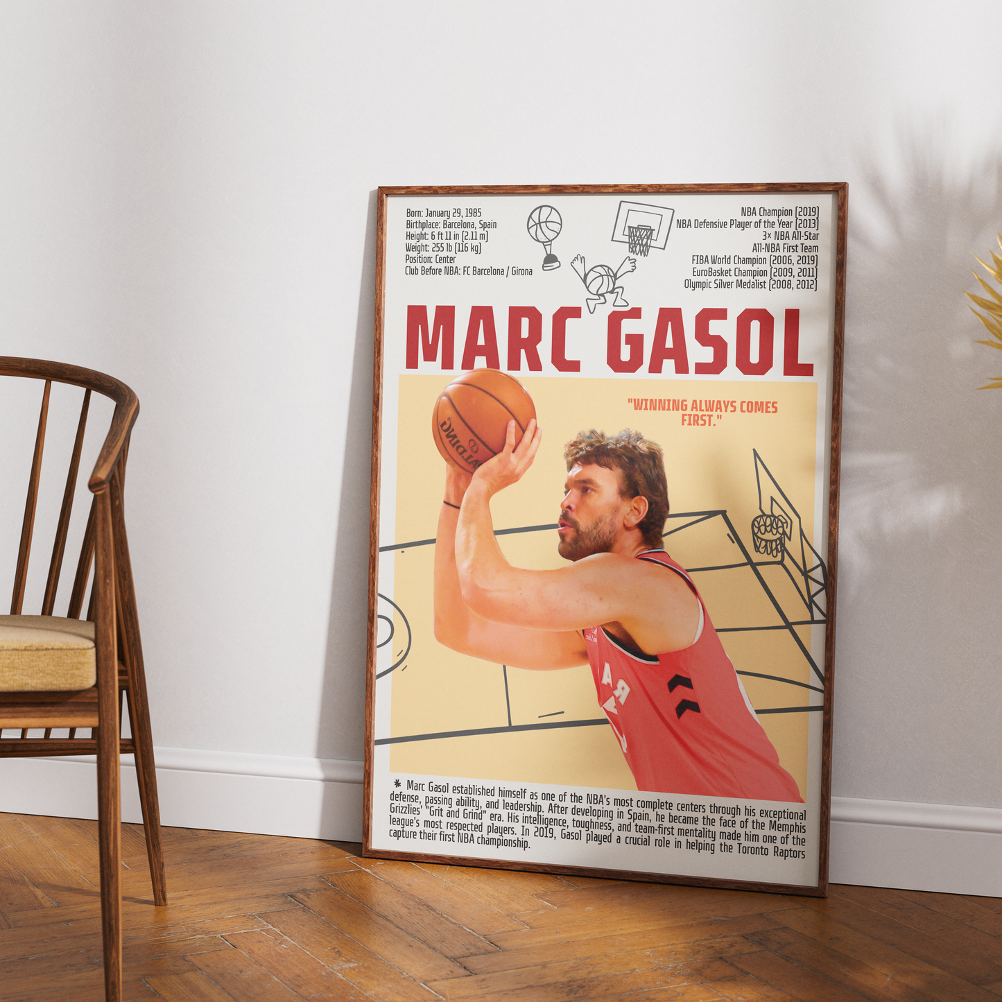 Marc Gasol basketball poster — Spain Memphis Grizzlies 2019 NBA champion DPOY minimalist wall art print UK
