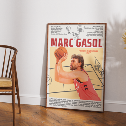 Marc Gasol basketball poster — Spain Memphis Grizzlies 2019 NBA champion DPOY minimalist wall art print UK