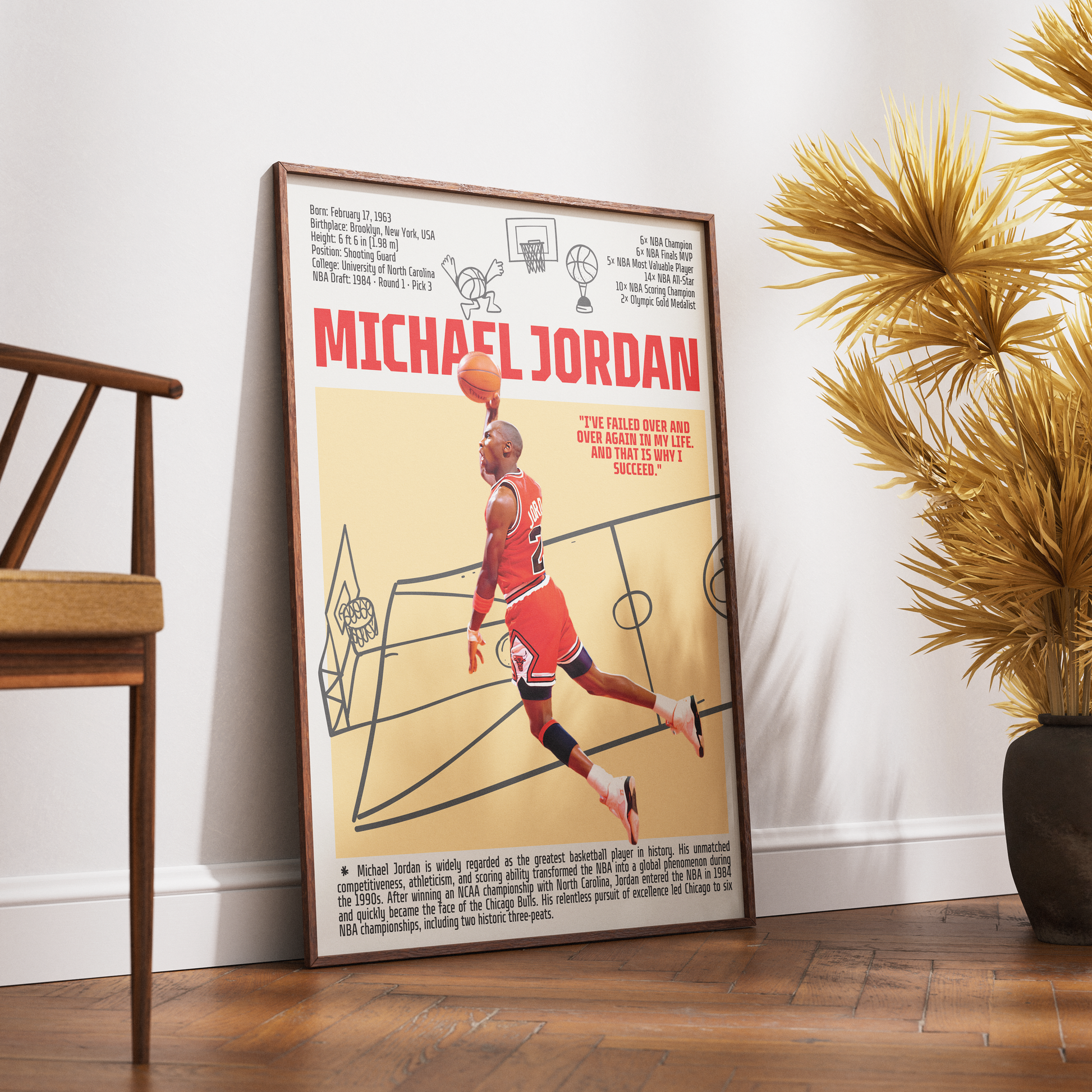 Michael Jordan GOAT basketball poster — Chicago Bulls 6x champion greatest of all time minimalist wall art print UK