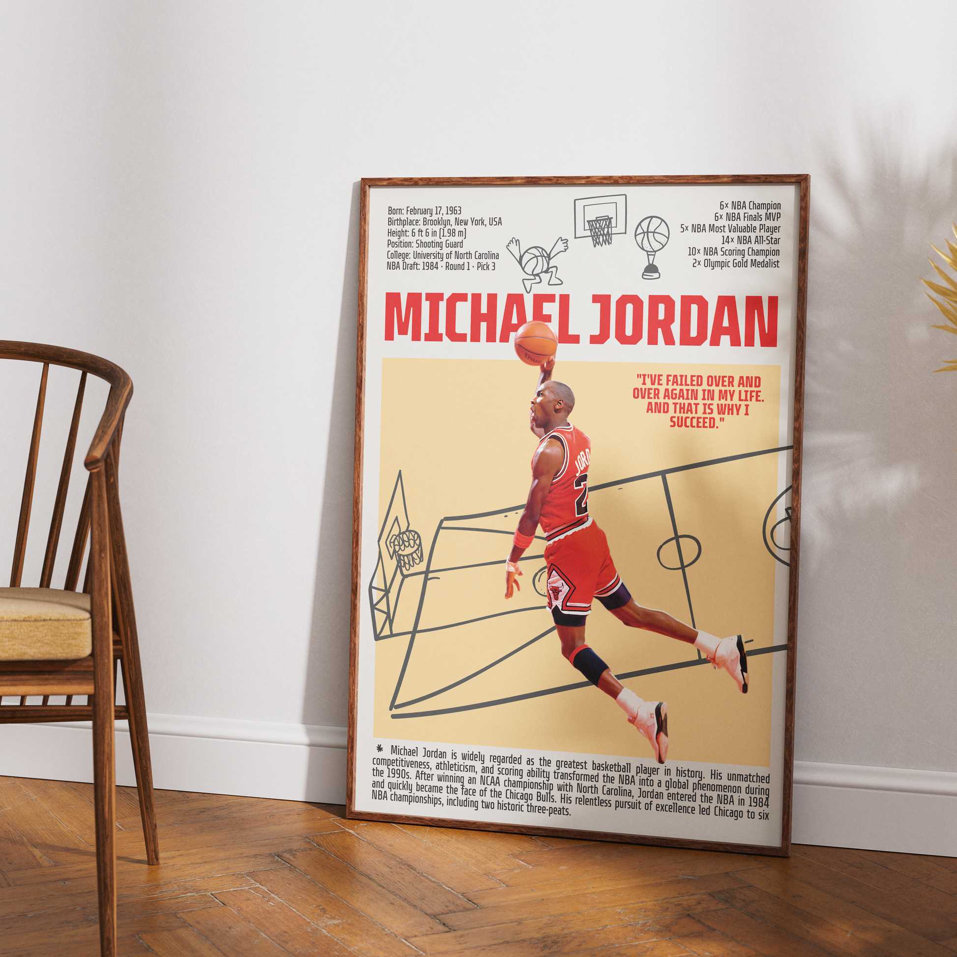 Michael Jordan GOAT basketball poster — Chicago Bulls 6x champion greatest of all time minimalist wall art print UK