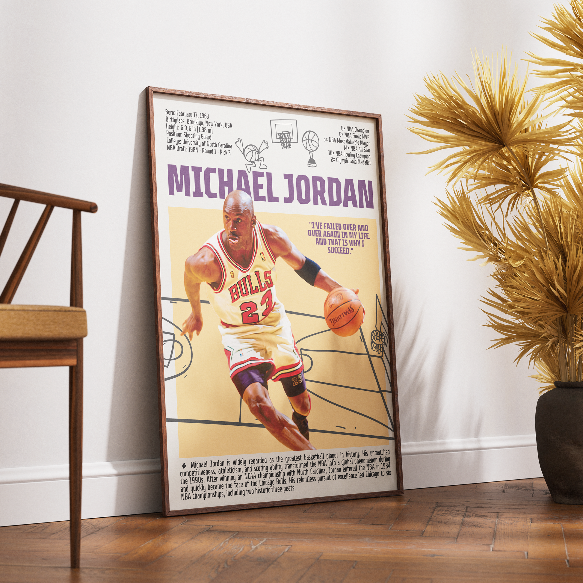 Michael Jordan GOAT basketball poster — Chicago Bulls 6x champion greatest of all time minimalist wall art print UK