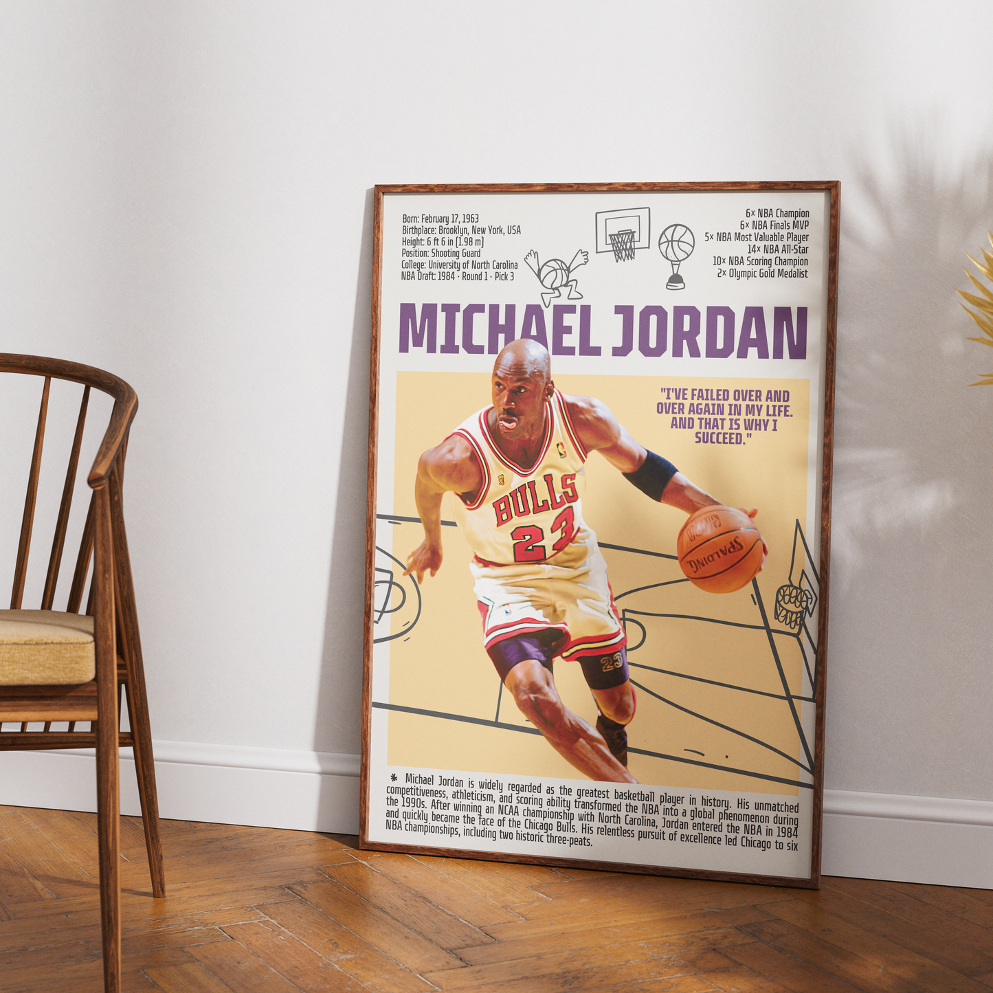 Michael Jordan GOAT basketball poster — Chicago Bulls 6x champion greatest of all time minimalist wall art print UK
