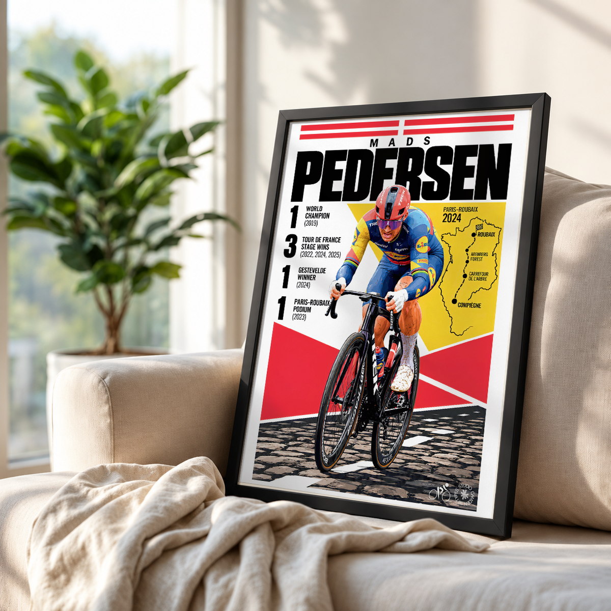 Mads Pedersen poster, Danish cycling wall art print in a pain cave - 98types