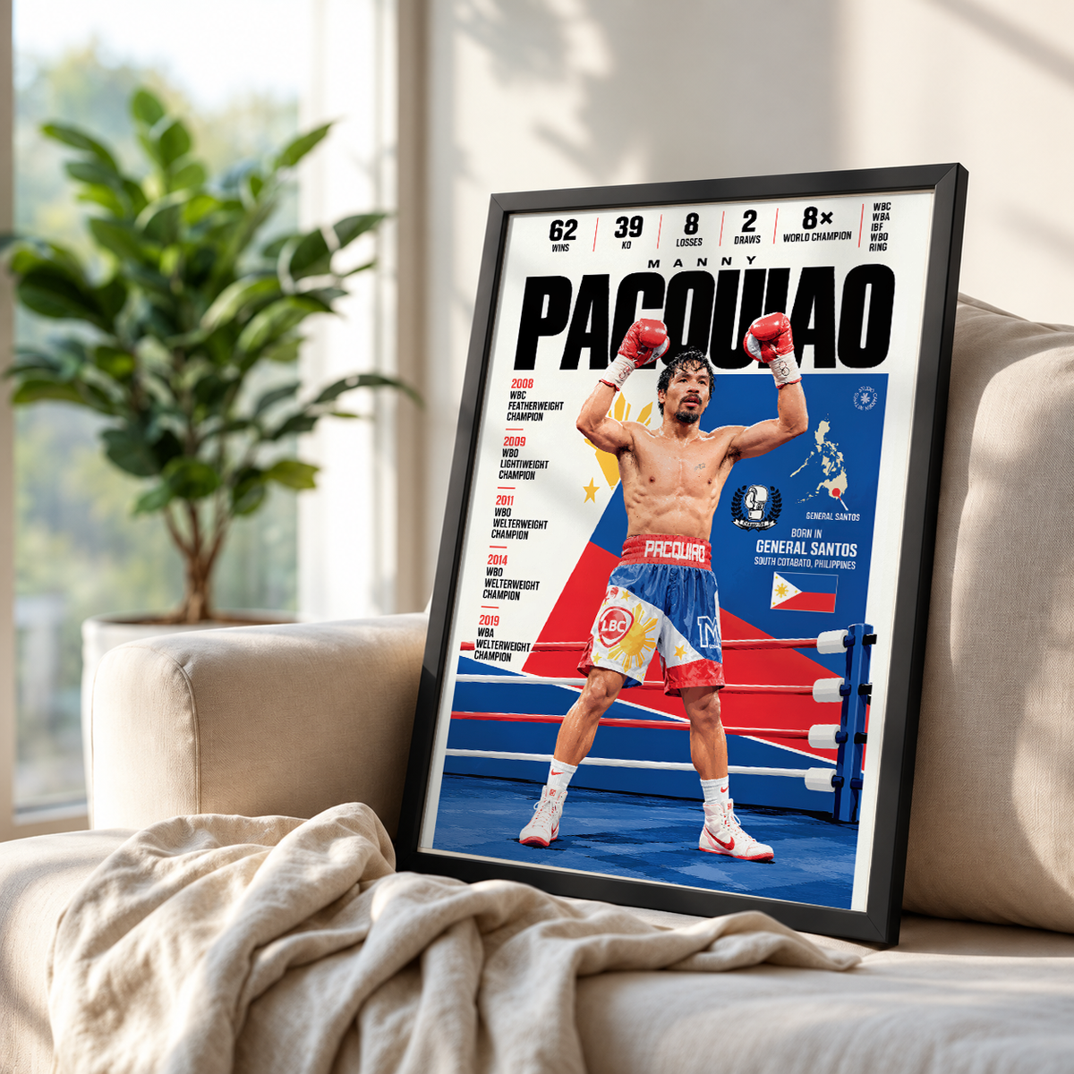 Manny Pacquiao poster, Filipino boxing wall art print in a home gym - 98types