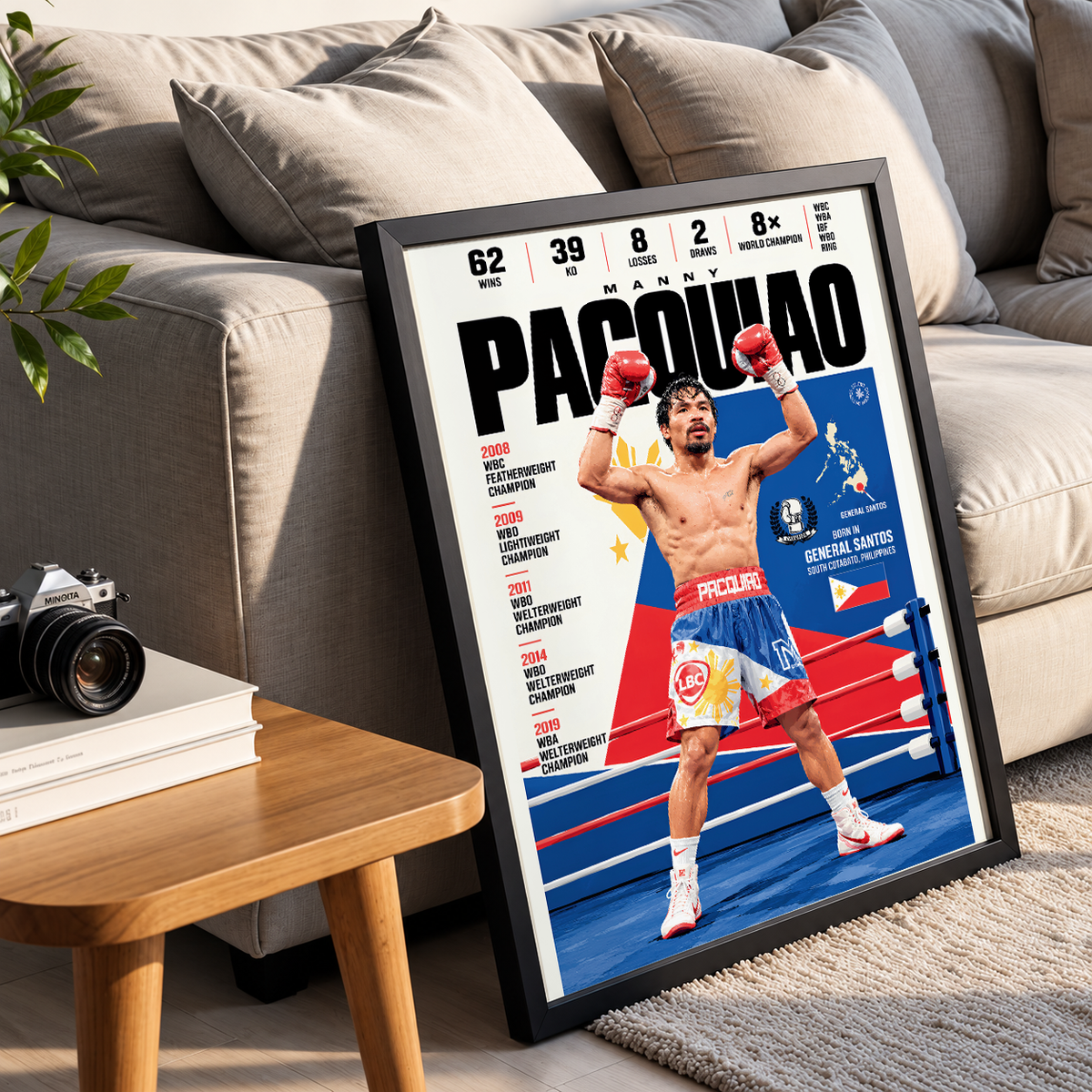 Manny Pacquiao poster, Filipino boxing wall art print in a home gym - 98types