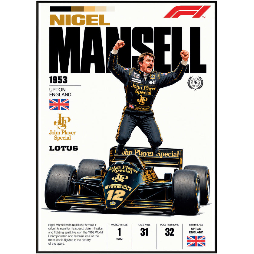 Nigel Mansell Red 5 world champion F1 poster by 98types