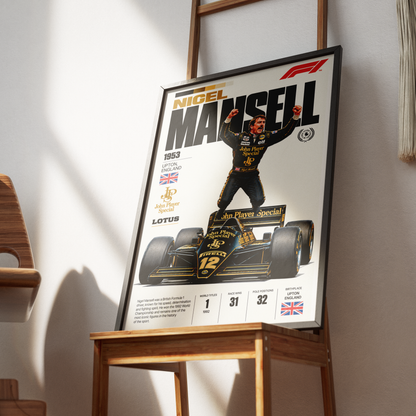 Nigel Mansell Red 5 Formula 1 world champion poster – retro F1 art