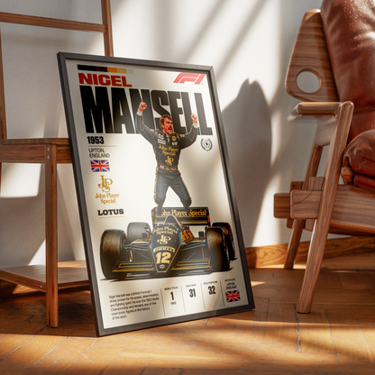 Nigel Mansell Red 5 Formula 1 world champion poster – retro F1 art