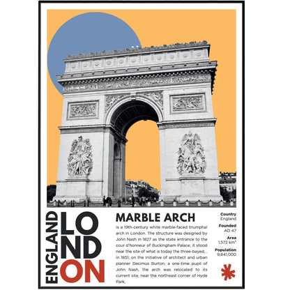 Marble Arch illustration poster — John Nash Hyde Park corner Oxford Street London wall art print UK
