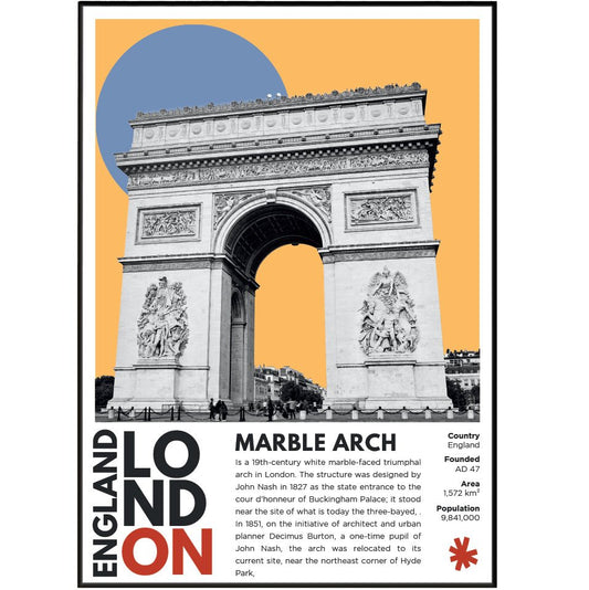 Marble Arch illustration poster — John Nash Hyde Park corner Oxford Street London wall art print UK
