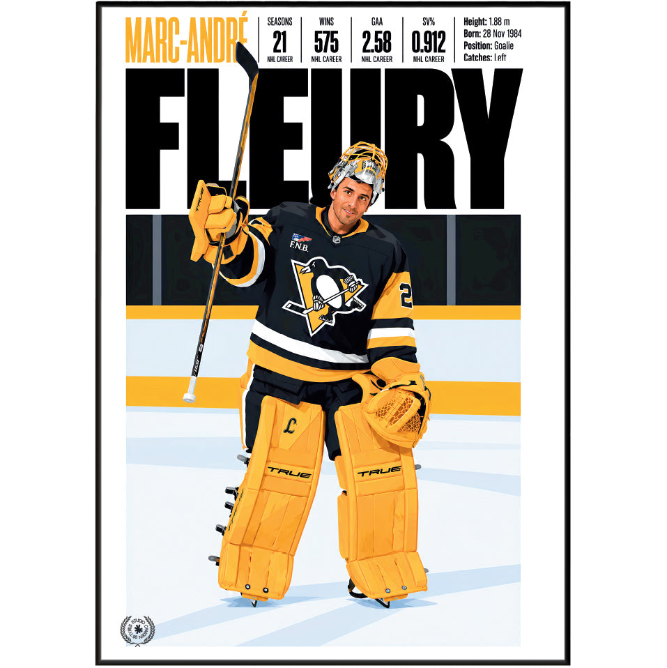 Marc-André Fleury poster, Pittsburgh Penguins NHL ice hockey wall art print in a sports bar - 98types