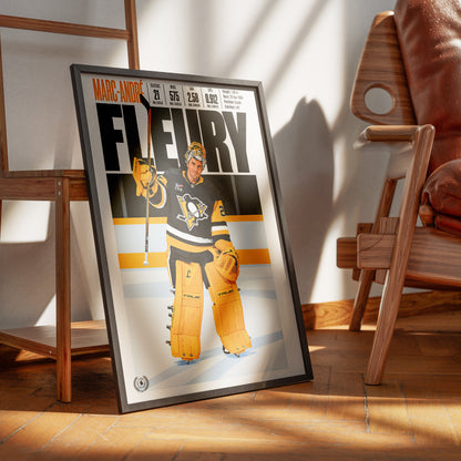 Marc-André Fleury poster, Pittsburgh Penguins NHL ice hockey wall art print in a sports bar - 98types
