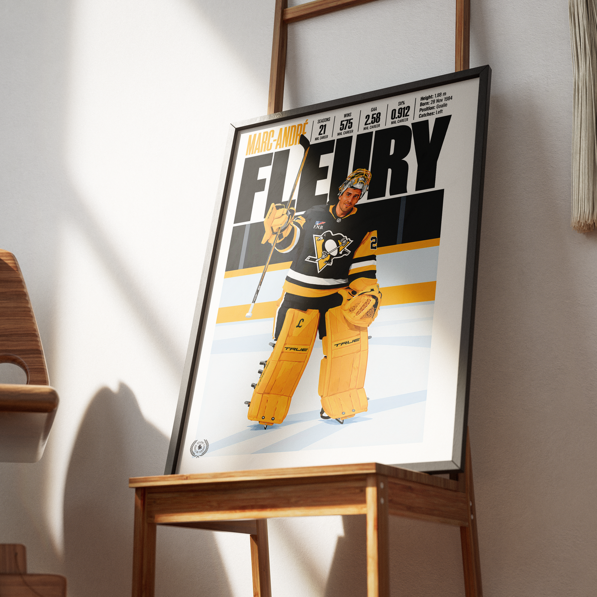 Marc-André Fleury poster, Pittsburgh Penguins NHL ice hockey wall art print in a sports bar - 98types
