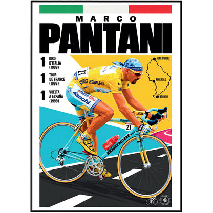Marco Pantani poster, Italian cycling wall art print in a pain cave - 98types