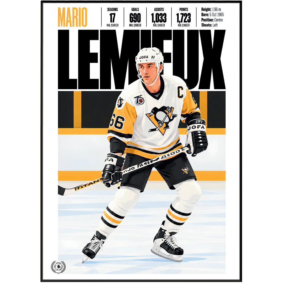 Mario Lemieux poster, Pittsburgh Penguins NHL ice hockey wall art print in a bedroom - 98types