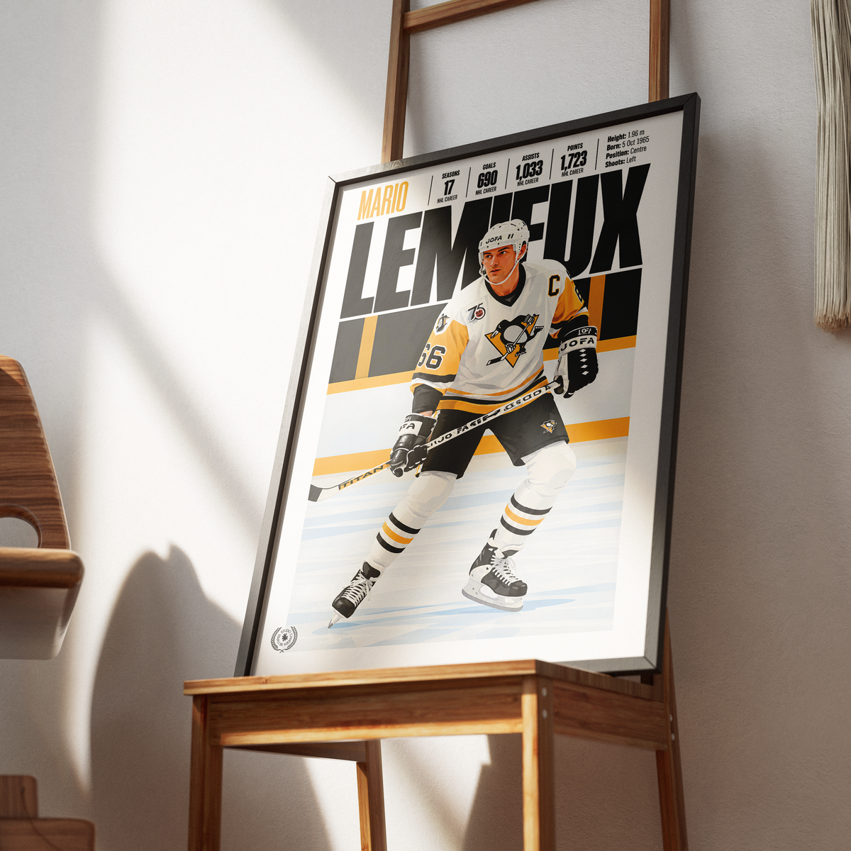 Mario Lemieux poster, Pittsburgh Penguins NHL ice hockey wall art print in a bedroom - 98types