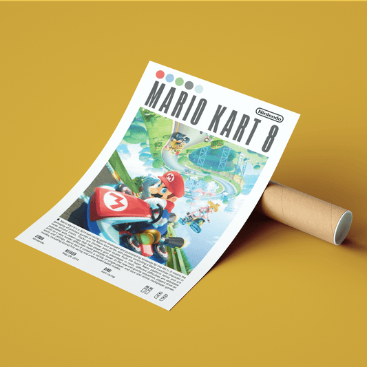 Mario Kart 8 2014 game poster — Nintendo anti-gravity Rainbow Road multiplayer wall art print UK
 - 98types