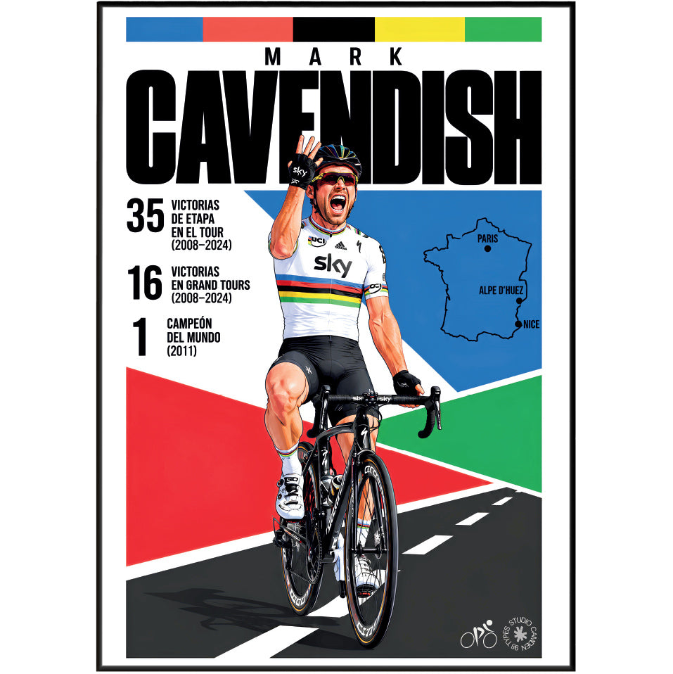 Mark Cavendish poster, British cycling wall art print in a pain cave - 98types