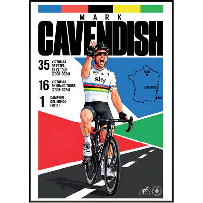 Mark Cavendish poster, British cycling wall art print in a pain cave - 98types