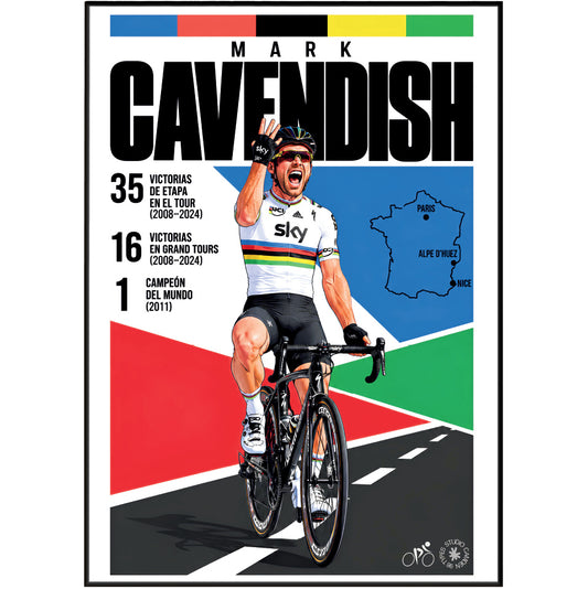 Mark Cavendish poster, British cycling wall art print in a pain cave - 98types