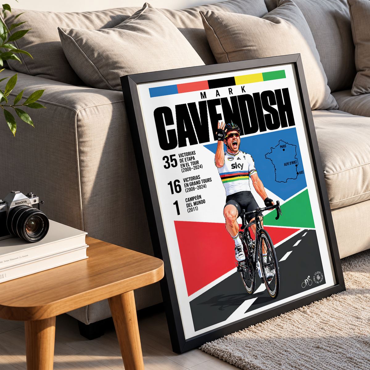 Mark Cavendish poster, British cycling wall art print in a pain cave - 98types