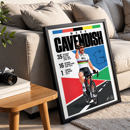 Mark Cavendish poster, British cycling wall art print in a pain cave - 98types