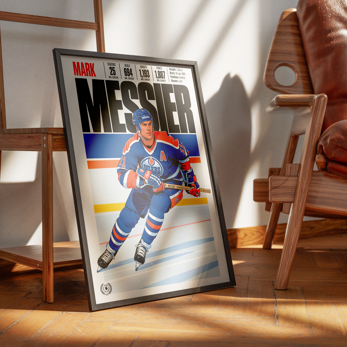 Mark Messier poster, New York Rangers NHL ice hockey wall art print in a games room - 98types