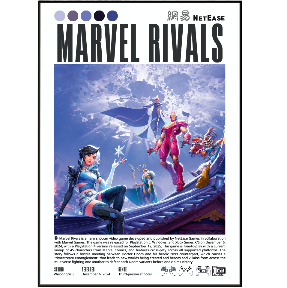 Marvel Rivals 2024 game poster — NetEase Marvel hero shooter wall art print UK
