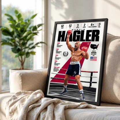 Marvelous Marvin Hagler poster, American boxing wall art print in a man cave - 98types