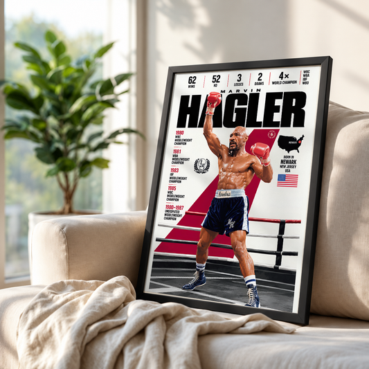 Marvelous Marvin Hagler poster, American boxing wall art print in a man cave - 98types