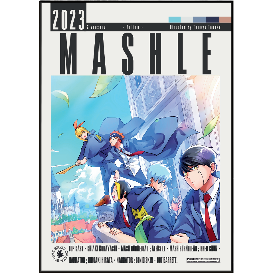 Front cover of the manga volume 'Mashle 2023' featuring anime artwork of characters in blue school uniforms against a bright sky and building background, with the title 'MASHLE' in large black letters.