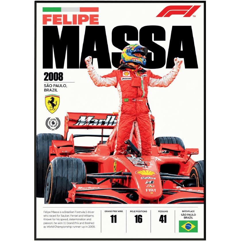 Felipe Massa Ferrari Brazilian Formula 1 driver poster by 98types
